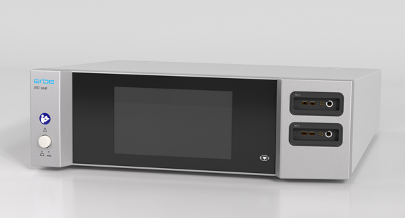 Front view of the VIO® seal electrosurgical generator with inactive screen, showing the device’s interface and design.